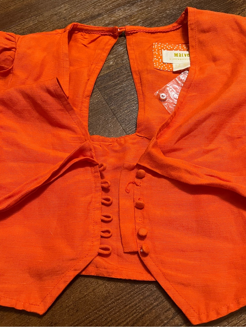 Maeve by Anthropologie Boho Orange Linen Tie Front Button Crop Top Size 00P NWT - Picture 8 of 13